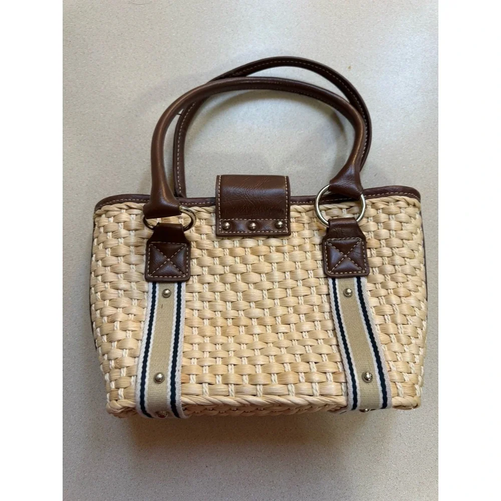 Chaps Vintage Y2K Woven Straw Raffia Summer Vacation Resort Tote Shoulder Bag